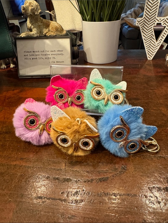 Accessories - Blue Furry Owl Keychain Charm with Gold Accents-FREE w/$150 purchase